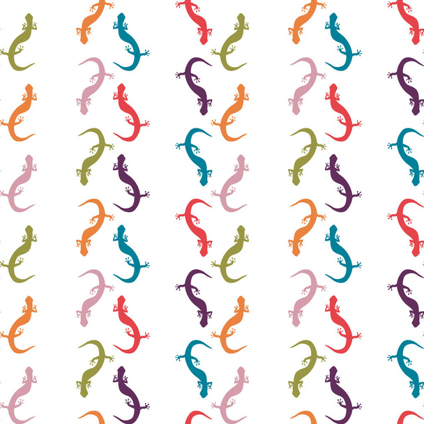 Gecko Lizard Salamander different bright colors seamless pattern on white background - Vector, imagen