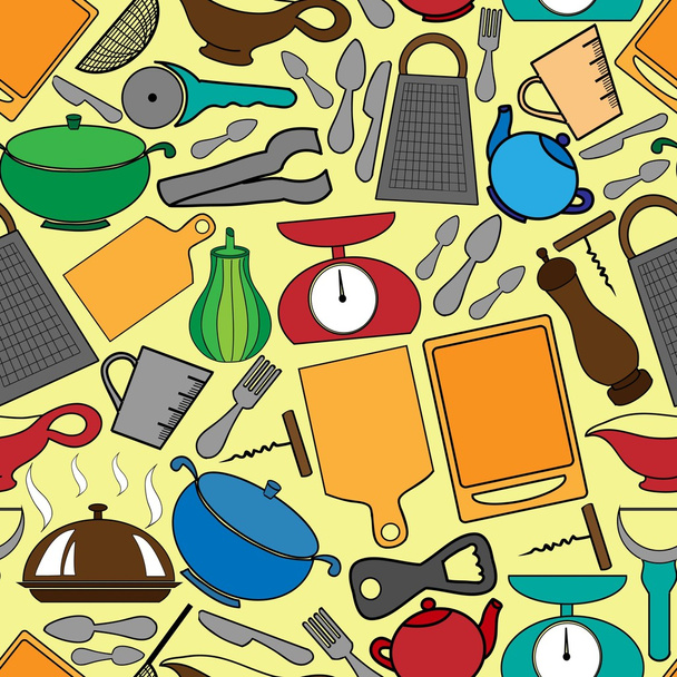 Seamless pattern with kitchen utensils - Vector, Image