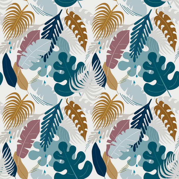 Modern seamless pattern with tropical leaves, dense jungle. Minimalistic botanical pattern, trendy colors. Vector background - Vektor, obrázek