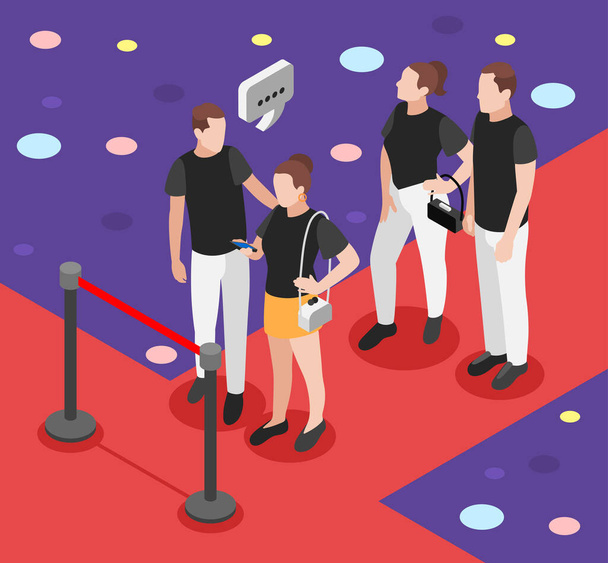 Queue isometric colored composition couple chatting while waiting their turn in a club or bar vector illustration - Διάνυσμα, εικόνα