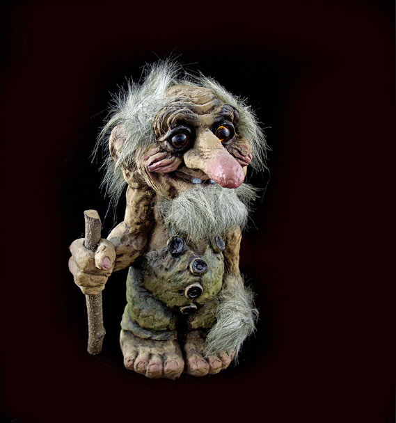 Troll Statuette with beard and holding a stick - Photo, Image