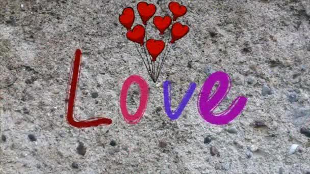 Animation video love text with heart ballon on wall background - Video, Çekim