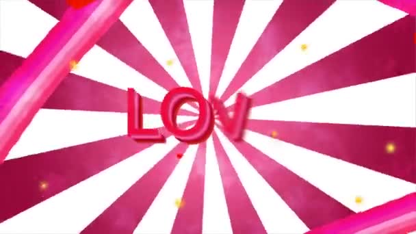 Love text animation video with sunburst background , video for valentine's day - Materiał filmowy, wideo