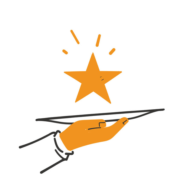 hand drawn doodle person serve star on tray illustration vector - Vettoriali, immagini