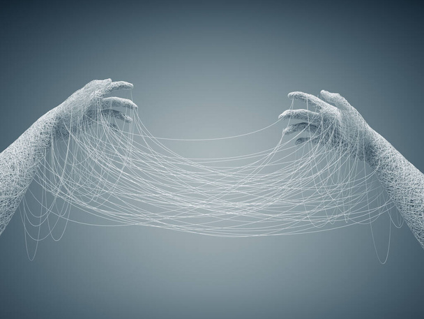 Hands made of wires connected to eachother. Self esteem and mental illness concept. This is a 3d render illustration - Foto, Bild