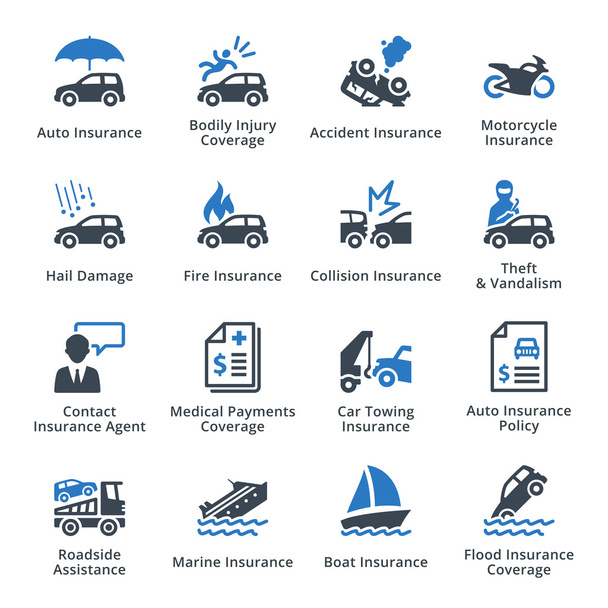 Auto Insurance Icons - Blue Series - Vektör, Görsel