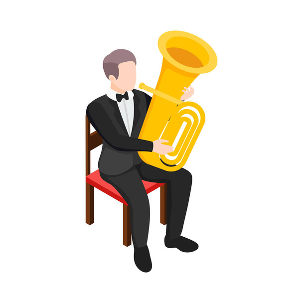 Musicians people isometric composition with isolated human character playing musical instrument vector illustration - Διάνυσμα, εικόνα