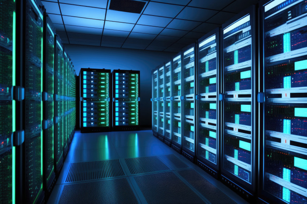 sala de servidores con servidores, almacenamiento de datos de red - Foto, Imagen