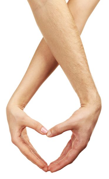 Cuore formato da mani maschili e femminili isolate su bianco
 - Foto, immagini