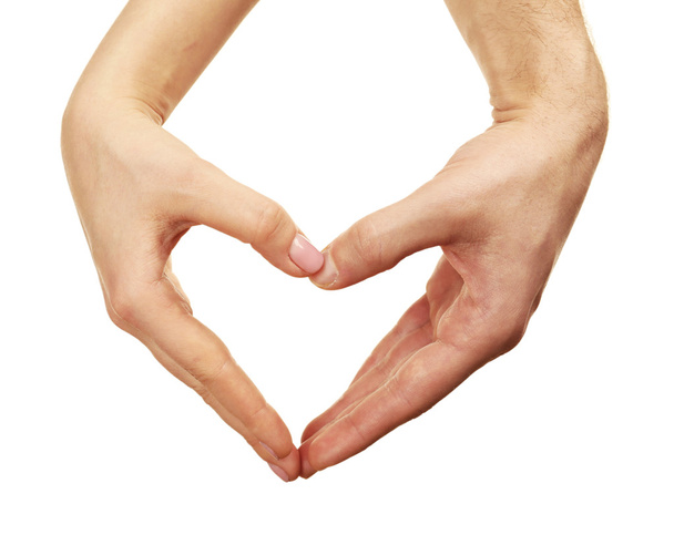 Srdce ve tvaru mužské a ženské ruce izolovaných na bílém - Fotografie, Obrázek