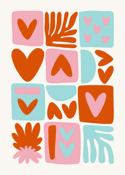 Modern Valentine's day vertical flyer or poster template. Love hand drawn trendy illustration. - Vecteur, image