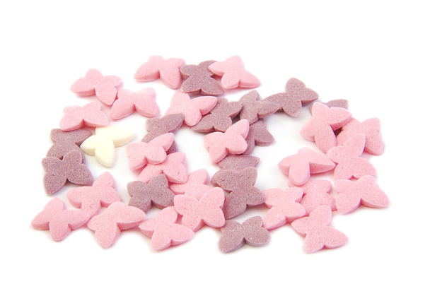Bunch of sugar butterflies. Cake decoration. Valentines Day concept. - Photo, Image