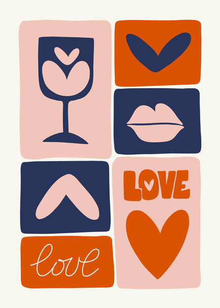 Modern Valentine's day vertical flyer or poster template. Love hand drawn trendy illustration. - Vector, Imagen