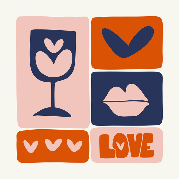 Modern Valentine's day vertical flyer or poster template. Love hand drawn trendy illustration. - Вектор,изображение