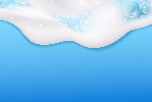 Sparkling shampoo and bath lather vector illustration.Bath foam background. Shampoo bubbles texture. - Vektor, Bild