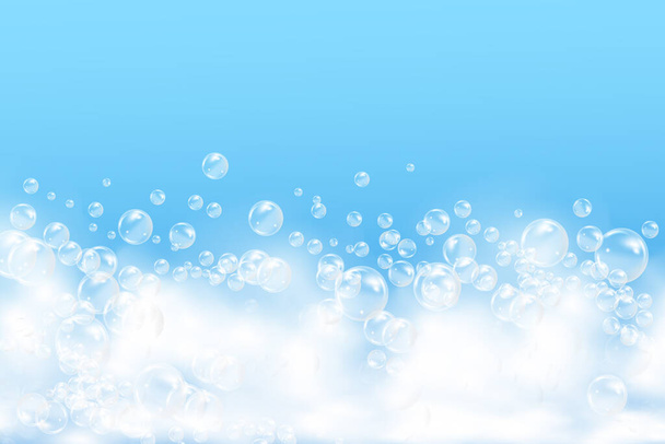 Sparkling shampoo and bath lather vector illustration.Bath foam background. Shampoo bubbles texture. - Wektor, obraz