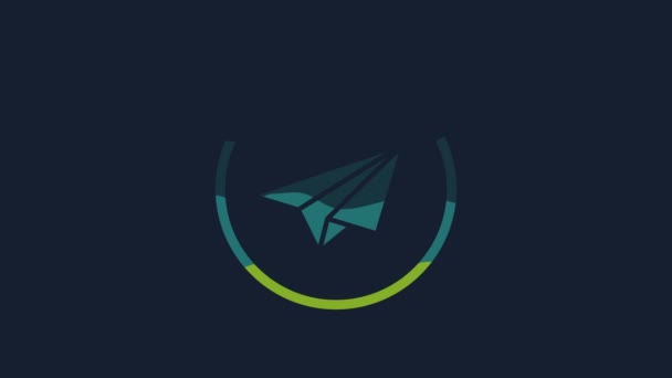Yellow Paper plane icon isolated on blue background. Paper airplane icon. Aircraft sign. 4K Video motion graphic animation. - Πλάνα, βίντεο