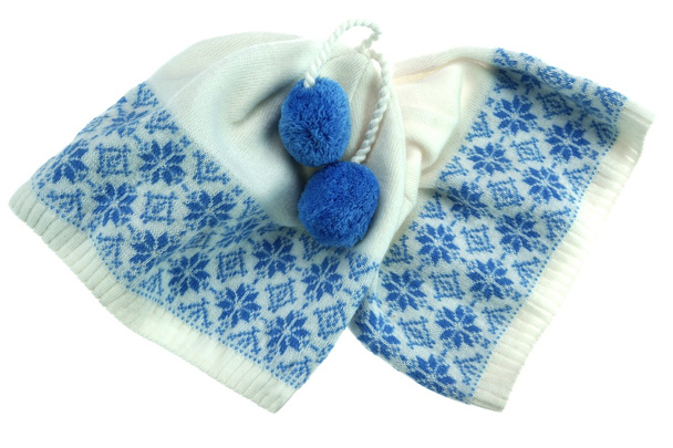 Sombrero de lana de invierno de punto blanco con Pom-Pom
 - Foto, imagen