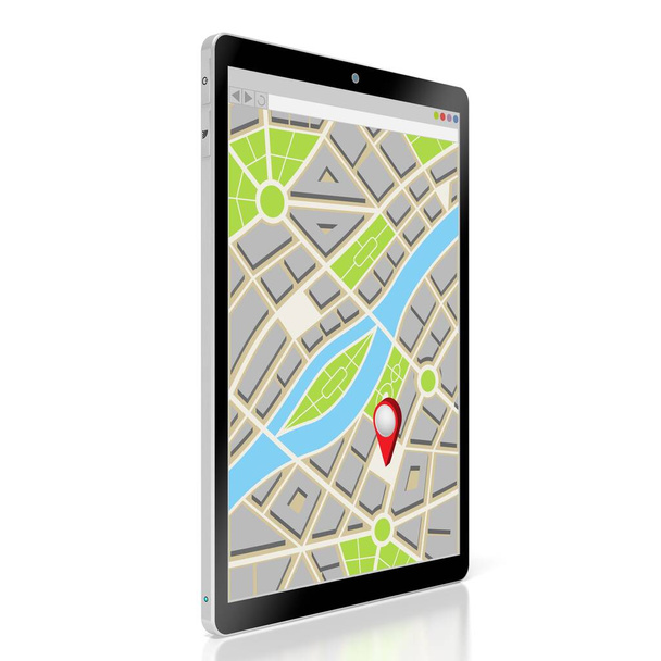 Карта міста з місцем розташування штифт на планшеті - 3D ілюстрація
 - Фото, зображення