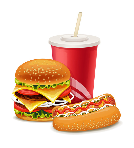 Fast food banner with hot dog and soda - Вектор,изображение