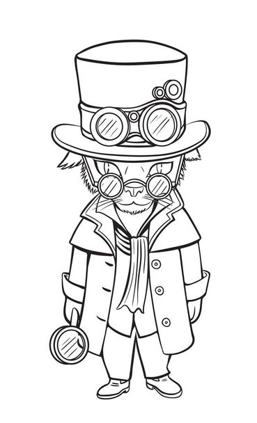 Vector Illustration of a Cut Cat Detective. Cartoon Character - Vector, Image