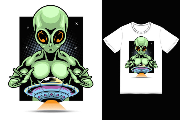 Alien fangen Ufo Illustration mit T-Shirt-Design Premium-Vektor - Vektor, Bild