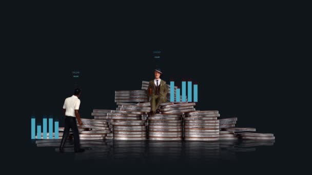 Piles of coins and bar graphs with miniature people. Concepts about race and economic differences. - Záběry, video