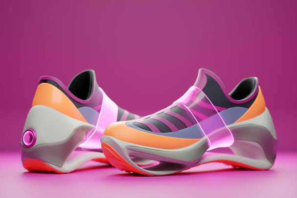 Brillantes zapatillas unisex deportivas en lona de colores con suelas altas. ilustración 3d - Foto, Imagen