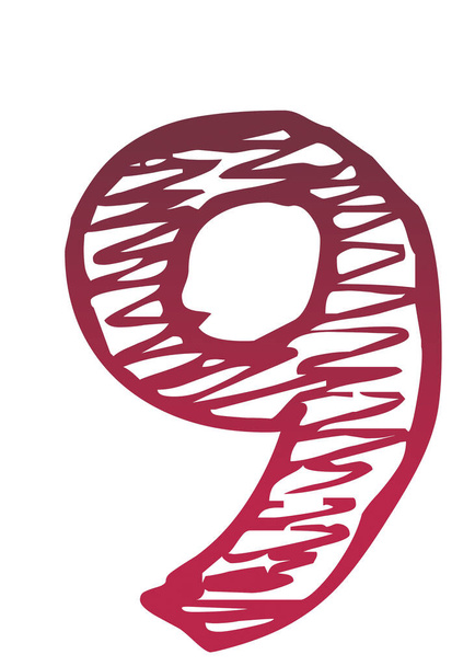 numero 9 dell'alfabeto realizzato con un gradiente di colore dal rosso al rosa, isolato su fondo bianco - Foto, immagini