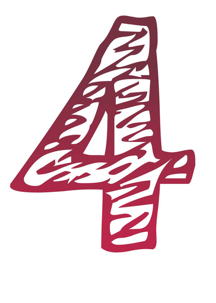 number 4 of the alphabet made with a color gradient from red to pink, isolated on a white background - Foto, Imagem