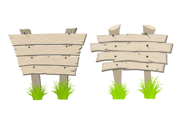 Conjunto de placas de madeira em uma grama. Isolado de ilustração vetorial
 - Vetor, Imagem
