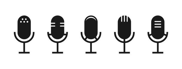 Microphone icon set isolated on white background. Voice recording or podcast icons - Vecteur, image