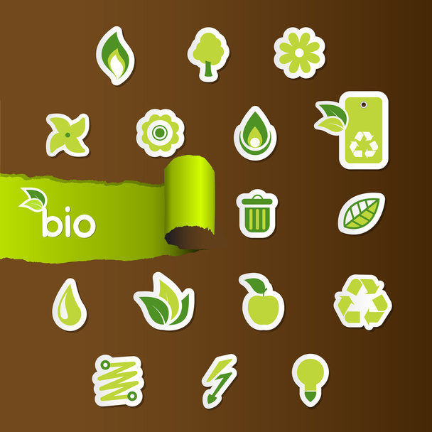 Set of ecology icons on brown paper. - Vector, Imagen
