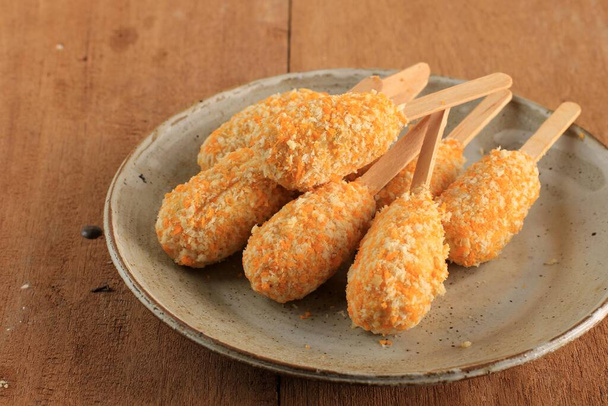 Frozen Food: Frozen Sempol  Ayam Chicken Drumstick for Kids, Traditional Corn Dog Nugget Popular as Indonesian Street Food in Indonesia. Before Deep Fried - Фото, зображення