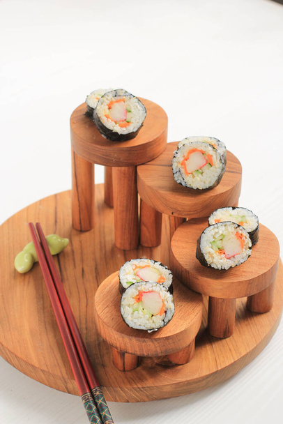 Homemade Korean Rice Roll or Kimbap with Vegetbale and Crabstick - Photo, Image