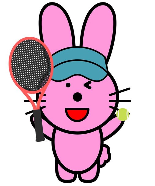 een illustratie van konijn dat een tennisracket vasthoudt - Foto, afbeelding