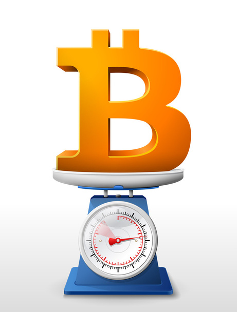 Bitcoin teken op schaal pan - Vector, afbeelding