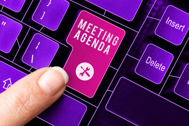 Sign displaying Meeting Agenda, Conceptual photo An agenda sets clear expectations for what needs to a meeting - Foto, Imagen