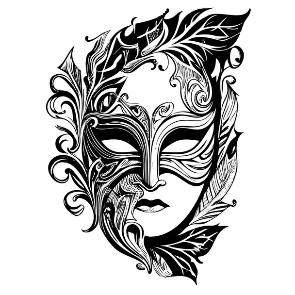 Máscara de carnaval boceto dibujado a mano en estilo doodle Vector ilustración Festival de Venecia - Vector, Imagen