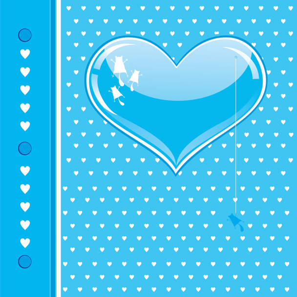 Vector card with a blue heart and cats silhouette - Vector, Image