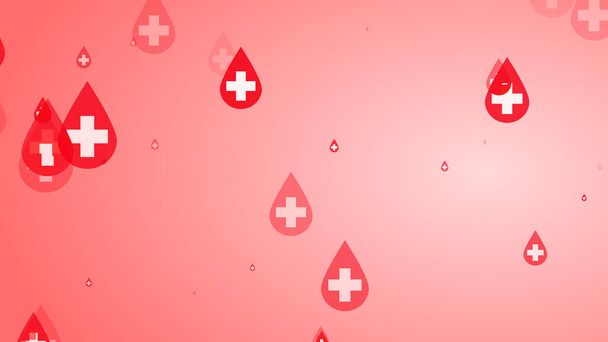 Medizinische Gesundheit Kreuz weiß auf rotem Bluttropfenmuster Hintergrund. Abstrakte Gesundheitsfürsorge zum Weltblutspendertag. - Foto, Bild