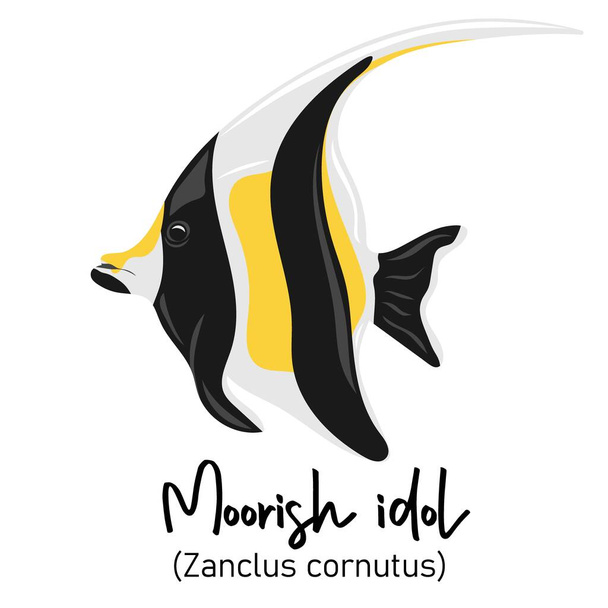Moorish idol or Zanclus cornutus. Marine dweller with colorful body and fins for swimming - Vektor, Bild