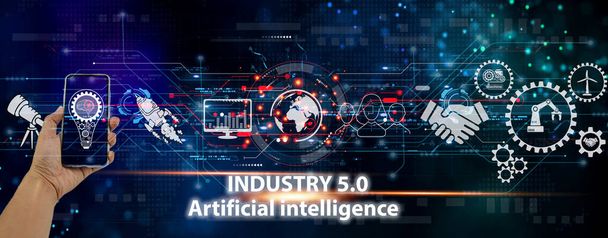 The concept of developing an artificial intelligence system that can interact with humans and be used in the industry 5.0 system. - Photo, Image