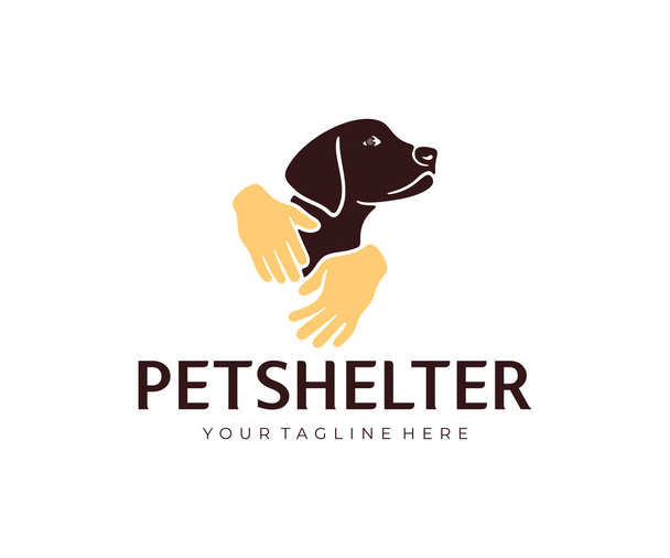 Hands lovingly hugging a dog, animal and pet, logo design. Animal care, pet shelter, cynology, veterinary medicine, vector design and illustration - Vector, Image