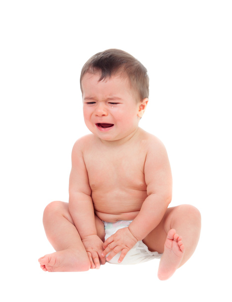 Cute baby in diaper crying  - 写真・画像