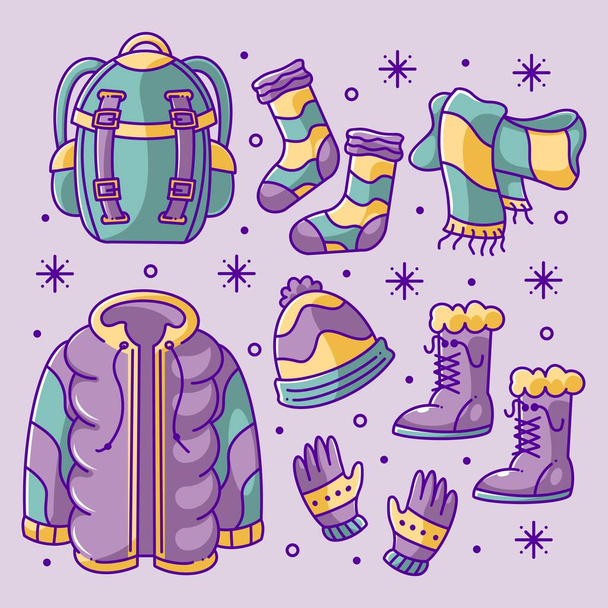 Drawn winter clothes full color - Vector, imagen