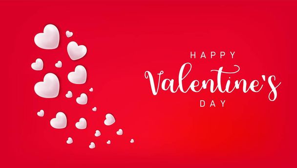 3d White Hearts On Red Background For Happy Valentine Day. Happy Mother s Day. Gift card, love party, invitation voucher design. 3d rendering. Vector illustration - Vetor, Imagem
