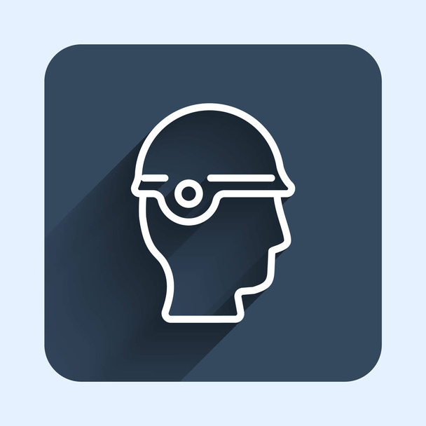 White line Baseball helmet icon isolated with long shadow background. Blue square button. Vector - Vettoriali, immagini