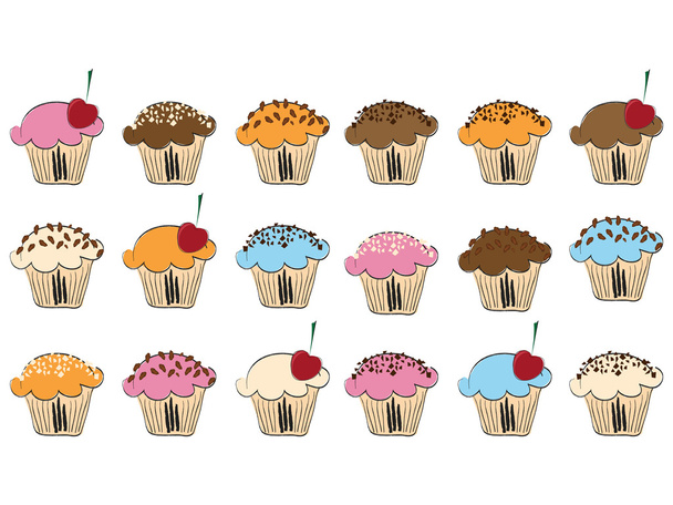 Set with cupcakes - Vector, Image
