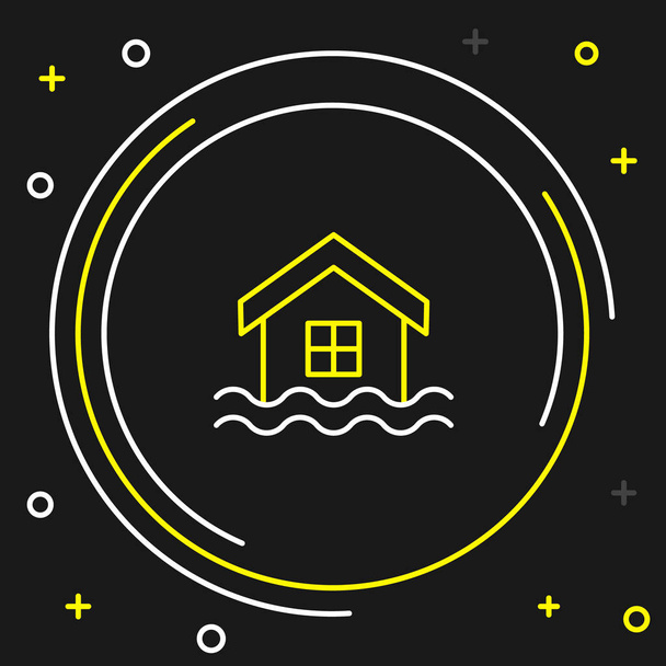 Line House flood icon isolated on black background. Home flooding under water. Insurance concept. Security, safety, protection, protect concept. Colorful outline concept. Vector - Vector, Image